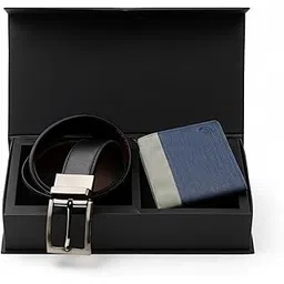 vemilio quality meets affordability VEMILIO Wallet and Belt Combo for Men | Slim Bifold Wallet & Black & Brown Reversible Vegan Leather Belt | Stylish Gents Wallet with Card Slots | Premium Gift for Men (Blue-Grey)-picture-19