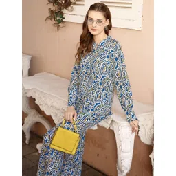 VenderVilla Abstract Printed Mandarin Collar Neck Top With Trousers Co-Ords-picture-19