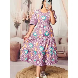 VenderVilla Women Abstract Printed Cotton Tiered Fit and Flare Midi Dress-picture-23