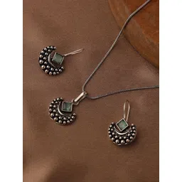 VENI 92.5 Silver-Plated Artificial Stones-Studded Oxidised Jewellery Set-picture-13