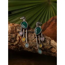 VENI 92.5 Silver-Plated Contemporary Oxidised Drop Earrings-picture-30