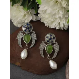 VENI 92.5 Silver-Plated Contemporary Oxidised Drop Earrings-picture-10