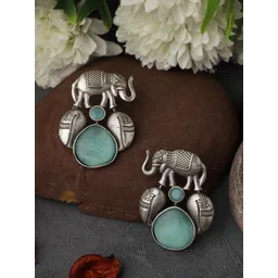 VENI 92.5 Silver-Plated Oxidised Elephant Drop Earrings-picture-38