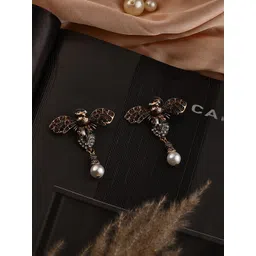 VENI Gold-Plated Stainless Steel Stones Studded Anti Tarnish Butterfly Drop Earrings-picture-14