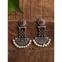 VENI Oxidised Silver Plated Oval Drop Earrings-picture-28