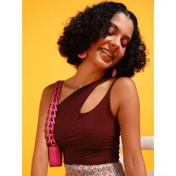 Veni Vidi Vici Maroon Strappy One Shoulder Slim-Fit Bodysuit-image-23