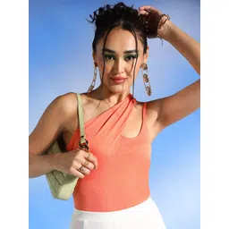 Veni Vidi Vici Peach One Shoulder Slim-Fit Bodysuit-image-27