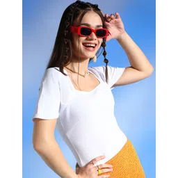 Veni Vidi Vici White Square Neck Slim-Fit Bodysuit-picture-15