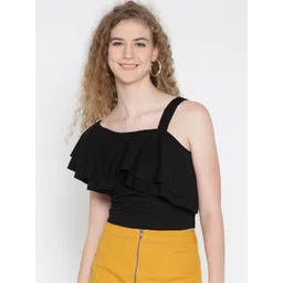Veni Vidi Vici Women Black Solid One Shoulder Fitted Top-picture-36