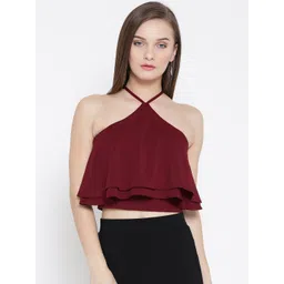 Veni Vidi Vici Women Maroon Styled Back Layered Crop Top-picture-23