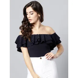 Veni Vidi Vici Women Navy Blue Solid Bardot Top-picture-36