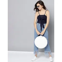 Veni Vidi Vici Women Navy Blue Solid Semi Sheer Cropped Fitted Top-picture-37