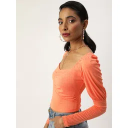 Veni Vidi Vici Women Peach-Coloured Solid Crop Fitted Top-picture-30