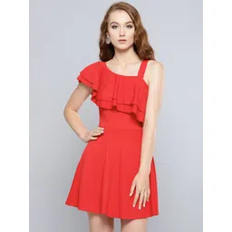 Veni Vidi Vici Women Red Solid One-Shoulder Fit and Flare Dress-picture-40