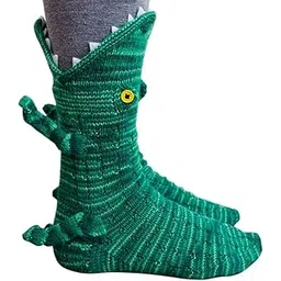 venzina Socks for Women Winter Wear Cartoon Novelty Crocodile Socks Funny Socks Christmas Decorations Floor Sock Warm Calf Length Knit Socks Christmas Gifts for Women, Men, Kids - Green-picture-17