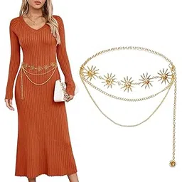 venzina Waist Chain for Women Fashion Gold Chain for Women, Sun Element Waist Belt for Women Dresses, 3 Layer Metal Hip Chain for Women Saree, Stylish Belts for Women Jeans, Dress, Bodycon-picture-51
