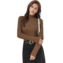 venzina Women's Long Sleeve Mock Neck Top -Slim Fit Stretch Basic Tee Blouse, Soft Thermal Pullover for Winter & Fall, Versatile for Layering, Casual, Office-picture-55