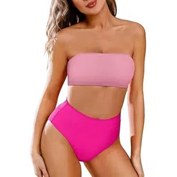 Solid Women Bikini Pink Swimsuit-image-14