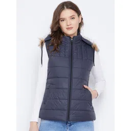 VERO AMORE Women Navy Blue Insulator Hooded Padded Jacket-picture-14