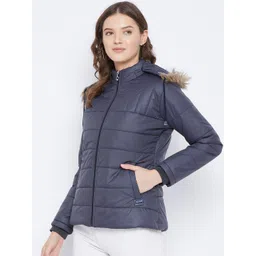 VERO AMORE Women Navy Blue Insulator Longline Puffer Jacket image 3