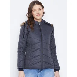 VERO AMORE Women Navy Blue Insulator Padded Jacket With Detachable Hood-picture-24