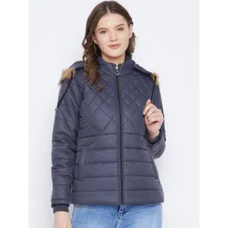 VERO AMORE Women Navy Blue Insulator Padded Jacket With Detachable Hood-picture-20