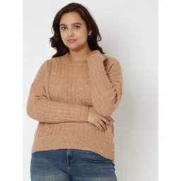 VERO MODA CURVE Women Brown Striped Pullover-picture-22