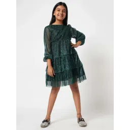 VERO MODA GIRL Anthracite Blue Textured Pattern Full Sleeves Dress-picture-38