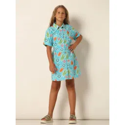 VERO MODA GIRL Blue Cotton Printed Dress-picture-30