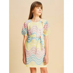 VERO MODA GIRL Cloud Dancer Abstract A-Line Fit Dress With Belt-picture-37