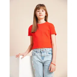 VERO MODA GIRL Fiery Red Solid Round Neck Tshirt-picture-29