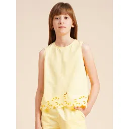 VERO MODA GIRL Pale Banana Self Design A-Line Fit Top-picture-20