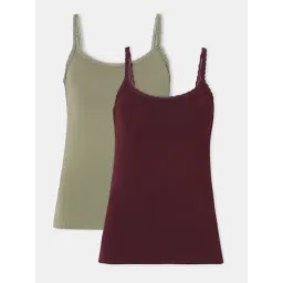 Vero Moda Intimates Green & Maroon Cotton Camisole (Pack Of 2)-picture-42