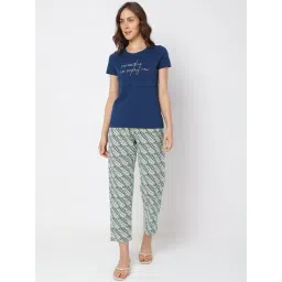 Vero Moda Intimates Navy & Beige Cotton Graphic Print T-Shirt With Pyjamas-picture-32
