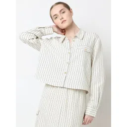 Vero Moda Beige & Black Cotton Striped Shirt-picture-16