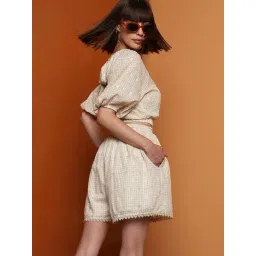 Vero Moda Beige Cotton Checks Shorts-picture-29