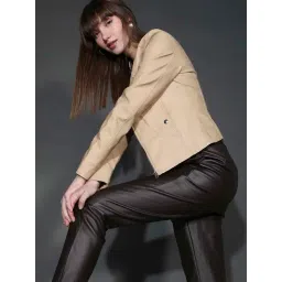 Vero Moda Beige Cotton Regular Fit Biker Jacket-picture-37