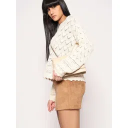 Vero Moda Beige Cotton Self Design Pullover image 1