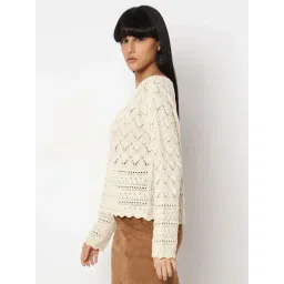 Vero Moda Beige Cotton Self Design Pullover image 4