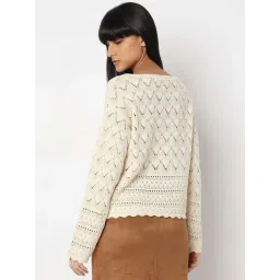 Vero Moda Beige Cotton Self Design Pullover image 3