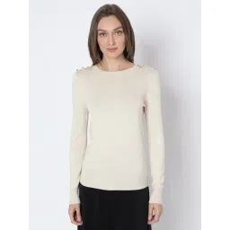 Vero Moda Beige Solid Full Sleeves Pullover-picture-46