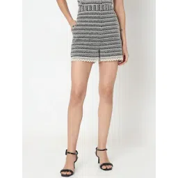 Vero Moda Black & White Cotton Self Design Shorts-picture-38