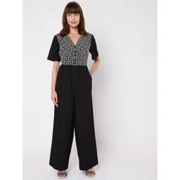 Vero Moda Black & White Printed Cotton Basic Jumpsuit-picture-10