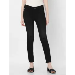 Vero Moda Black Blended Distressed Skinny Fit Mid Rise Jeans-picture-29