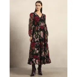Vero Moda Black Cocoa Floral Printed Tiered Flared Fit Dress-image-3