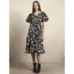 Vero Moda Black Cotton Flared Fit Printed Dress-image-1
