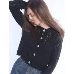 Vero Moda Black Cotton Self Design Cardigan-picture-28