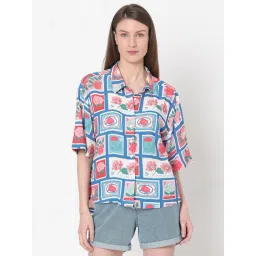 Vero Moda Blue & Pink Viscose Floral Print Shirt-picture-34