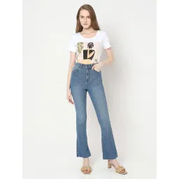 Vero Moda Blue Blended Flared Fit High Rise Jeans image 4