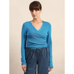 Vero Moda Blue Bray Ribbed Wrap Knit Regular Fit Cardigan-picture-12